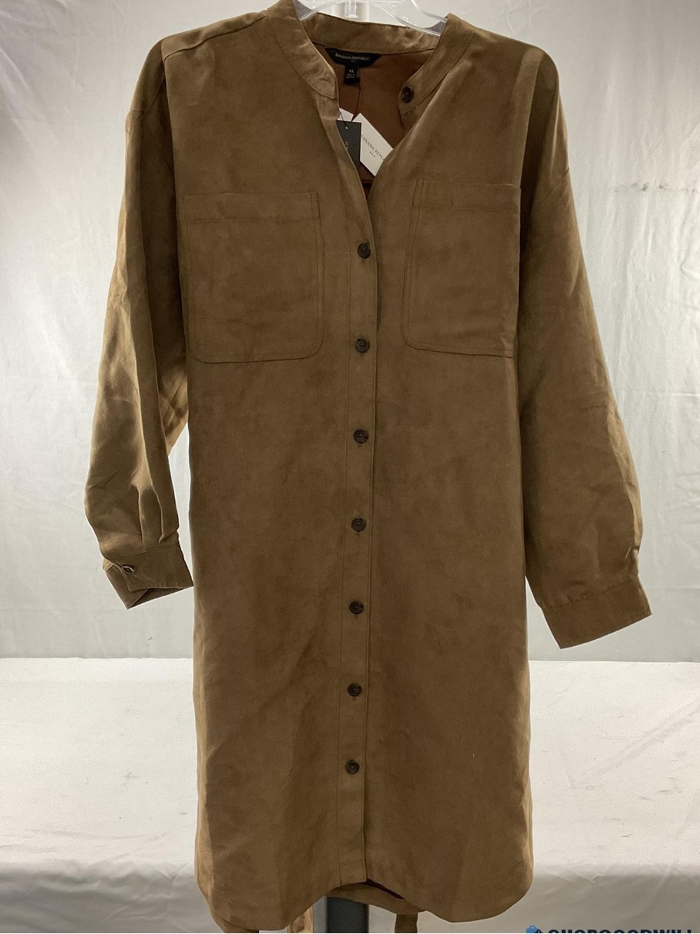 Banana Republic Faux Suede Button-Front Long Shirt Dress in Brown